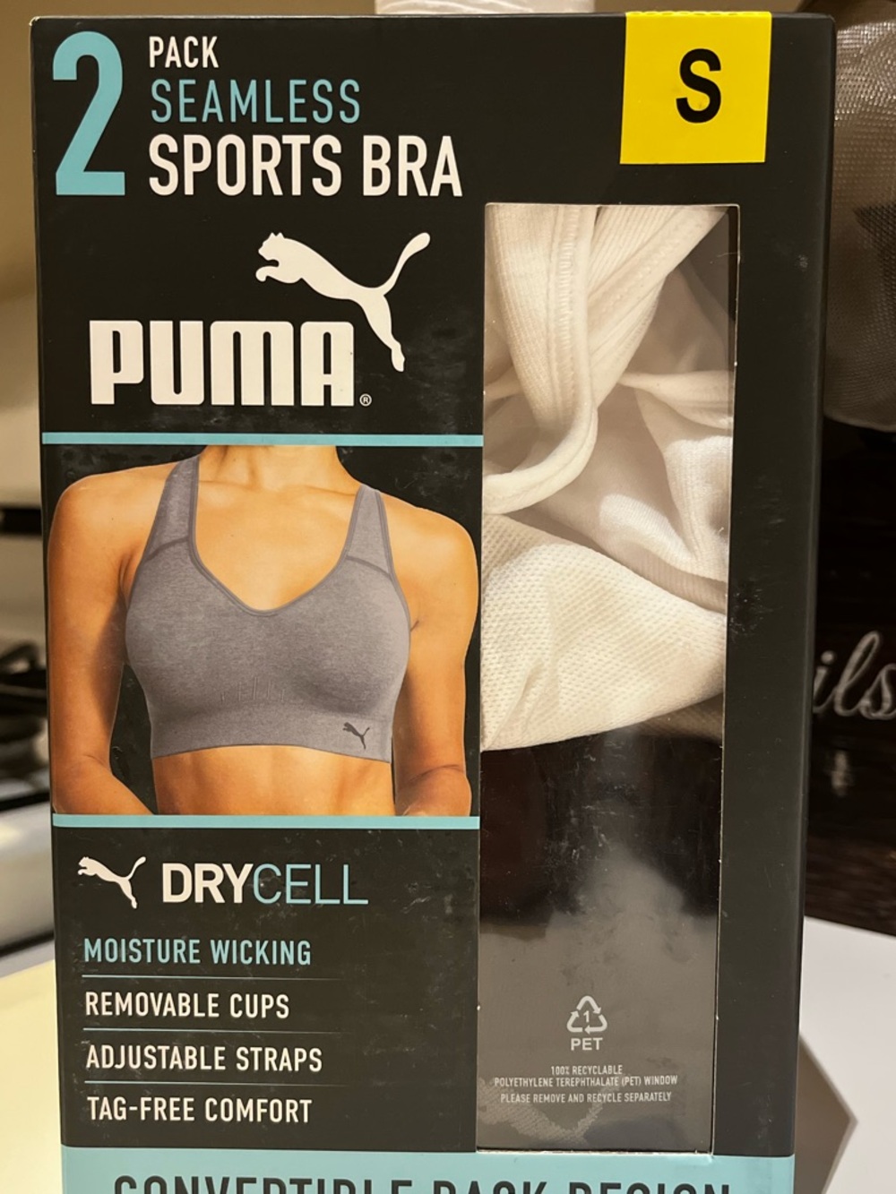 Puma White and Heather Gray Seamless Sports Bra 2-Pack